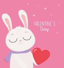happy valentines day, cute bunny with red heart love passion