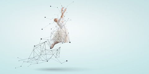 Ballerina and digital grid . Mixed media