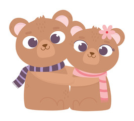 happy valentines day, cute couple bear with scarves love