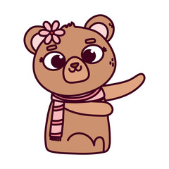 cute animal bear with scarf and flower cartoon