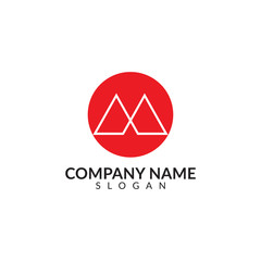 initials logo letter M with red color and circle shape vector design template