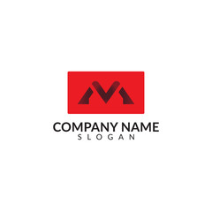 initials logo letter M with black and red color vector design template