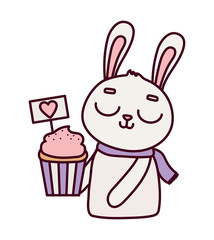 happy valentines day, cute bunny with cupcake heart romantic