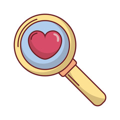 happy valentines day magnifying glass with heart