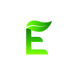 logo letter E green with leaves. unique and simple symbol. white background. modern template. for company brand and graphic design. vector illustration