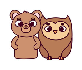 Obraz premium cute animals bear and owl cartoon