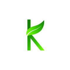 logo letter k green with leaves. unique and simple symbol. white background. modern template. for company brand and graphic design. vector illustration