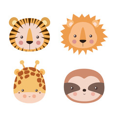 Cute tiger lion giraffe and sloth cartoon vector design
