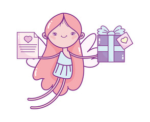 happy valentines day, cute cupid with gift and mesage love romantic