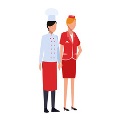 chef woman and air hostess standing