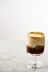 Coffee dessert, tree design on cream 