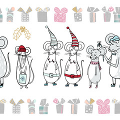 Kids seamless pattern with mouse. Cute Scandinavian minimal design.