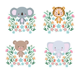 Cute tiger koala bear and elephant cartoon vector design