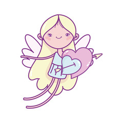 happy valentines day, cute cupid with hearts pierced arrow love