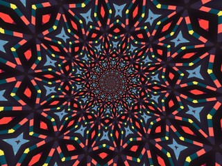 Colorful digital graphic kaleidoscope symmetry mandala style in laser light sunray trial pattern, Tie Dye , spiderweb art abstract background for art projects, banner, business,   card, 3D, template