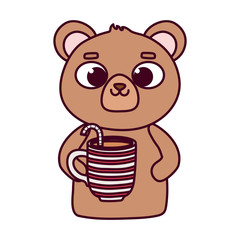 happy valentines day, cute bear with cup chocolate and candy cane love