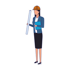 engineer woman standing icon, flat design