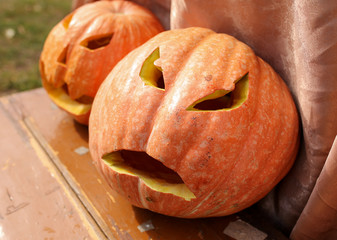 Carved scary face on a pumpkin