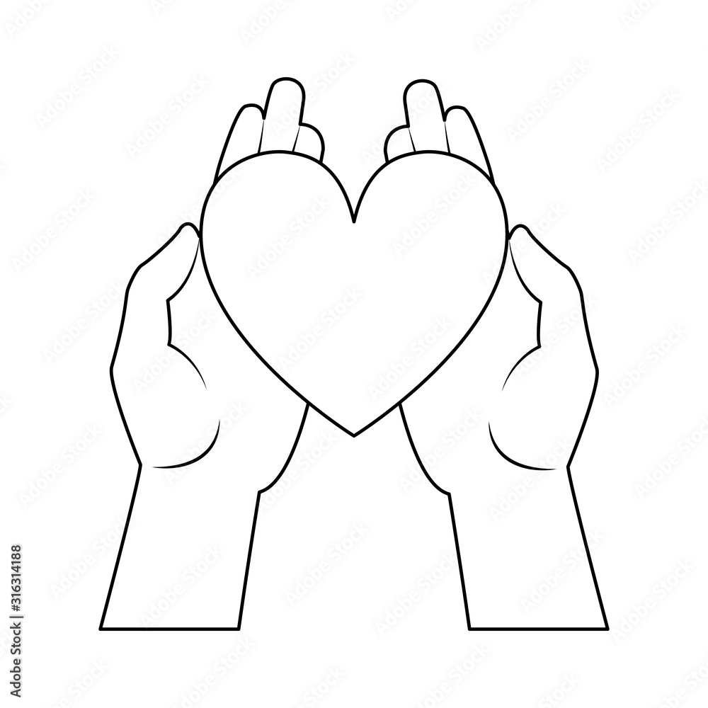 Sticker hands with heart icon