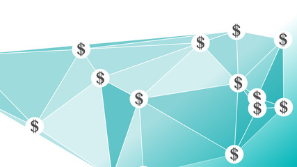 Dollar sign in white circle connected, triangle shapes vector illustration