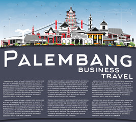 Palembang Indonesia City Skyline with Gray Buildings, Blue Sky and Copy Space.