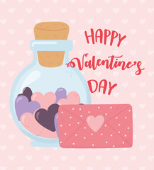 happy valentines day, bottle glass dotted envelope message love
