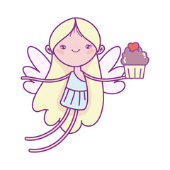 happy valentines day, cute cupid flying with cupcake
