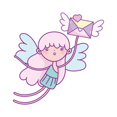 happy valentines day, flying cute cupid with envelope wings message