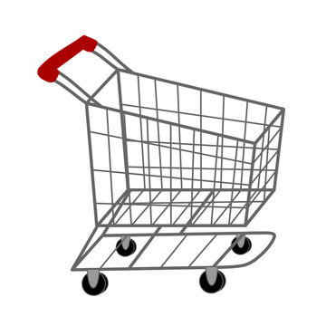 empty supermarket trolley, vector clip art on white isolated background
