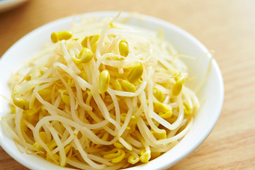 Boiled bean sprout on white plate 