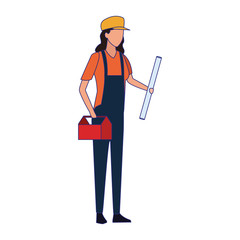 builder woman with toolsbox icon