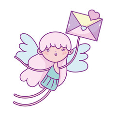 happy valentines day, flying cute cupid with envelope message