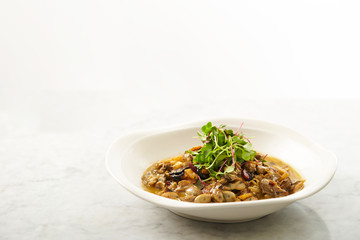 Oyster and garlic spaghetti studio shot 