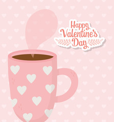 happy valentines day, hot coffee cup with hearts romantic background