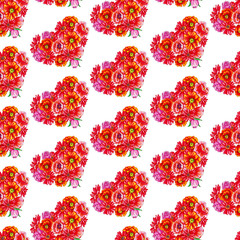Heart of Summer Watercolor Floral Illustration isolated on white background. Seamless pattern