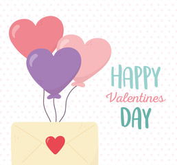 happy valentines day, envelope letter love balloons shaped hearts