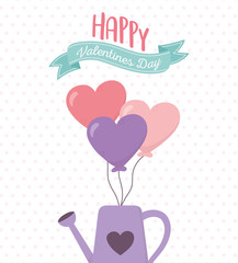 happy valentines day, watering can with balloons shaped hearts love
