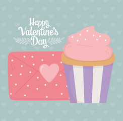 happy valentines day, cupcake and dotted envelope message