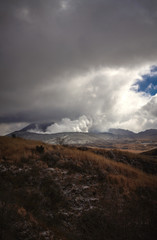 阿蘇山の風景。活火山。日本、熊本、阿蘇くじゅう国立公園。