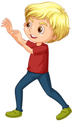 Boy in red shirt on white background