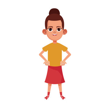 cartoon girl standing icon, colorful design