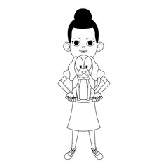 cartoon girl holding a cute dog, flat design