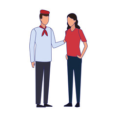 chef man and woman standing, colorful design