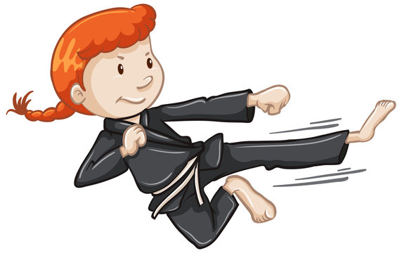 girl in black karate uniform kicking clip art preview
