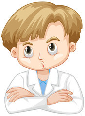 Cute boy in lab gown on white background