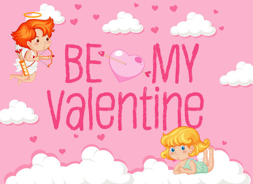 Valentine theme with two cupids in the clouds