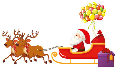 Santa Claus riding on sleigh with colorful balloons