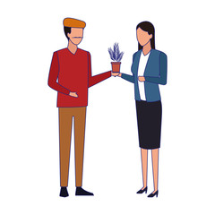 artist man and businesswoman standing, colorful design