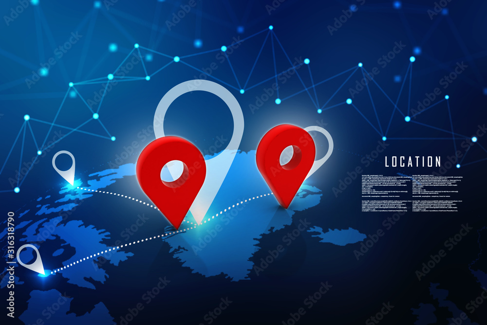 Poster 3d rendering Red map pointer
