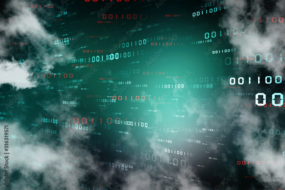 Poster 2d illustration abstract digital binary data on computer screen